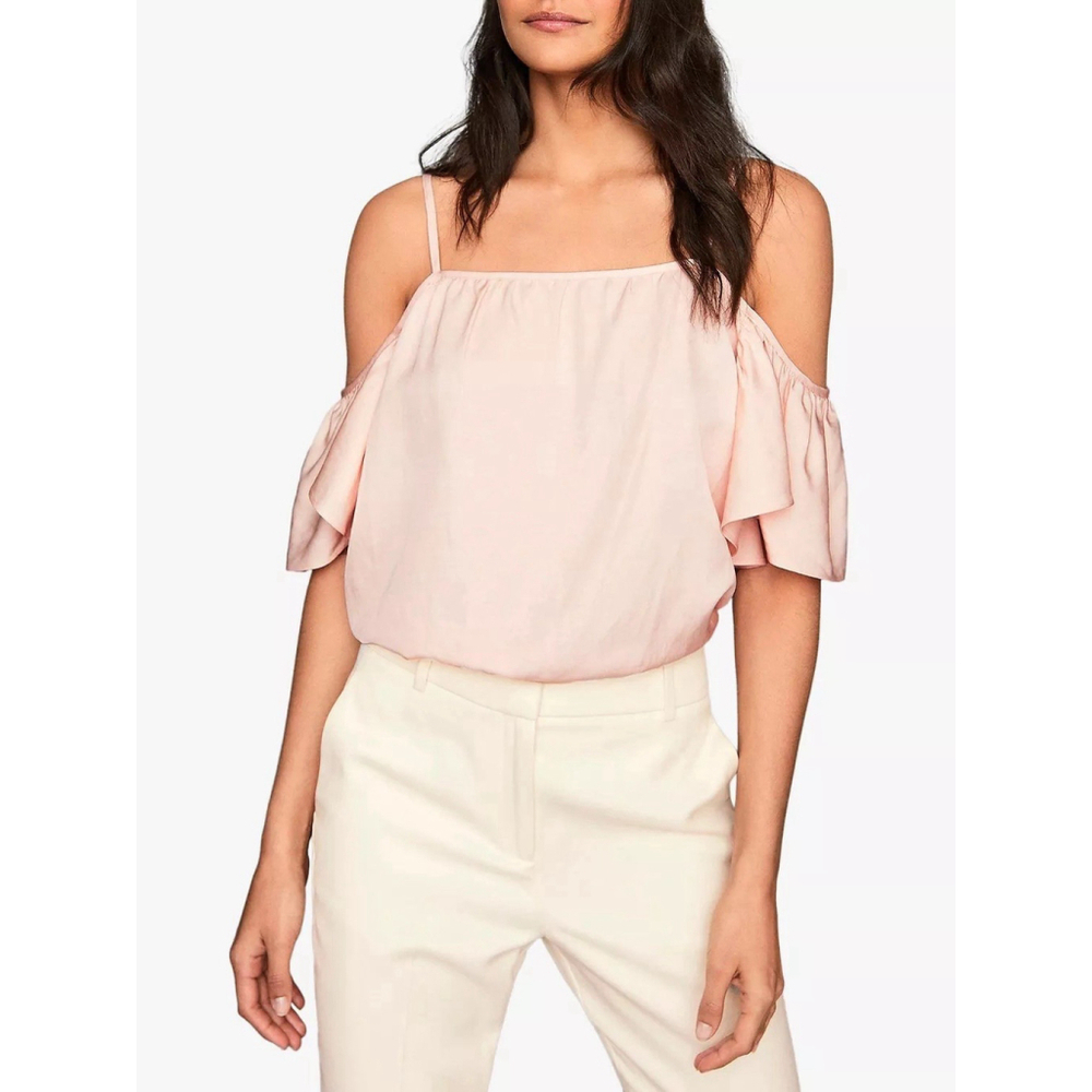 Reiss Top Emma Pink Linen Blend Cold Shoulder Ruffled NWOT Sz. 6